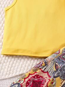 Young Girl Children's Day Two-Piece Set Simple Top With Textured Pleated Skirt, Fashionable And Versatile For Summer Seasonal Transition - Yellow - View 4