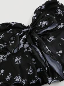SHEIN MOD 女士花卉印花前结式抹胸波西米亚风上衣 - 黑色 - 查看 3