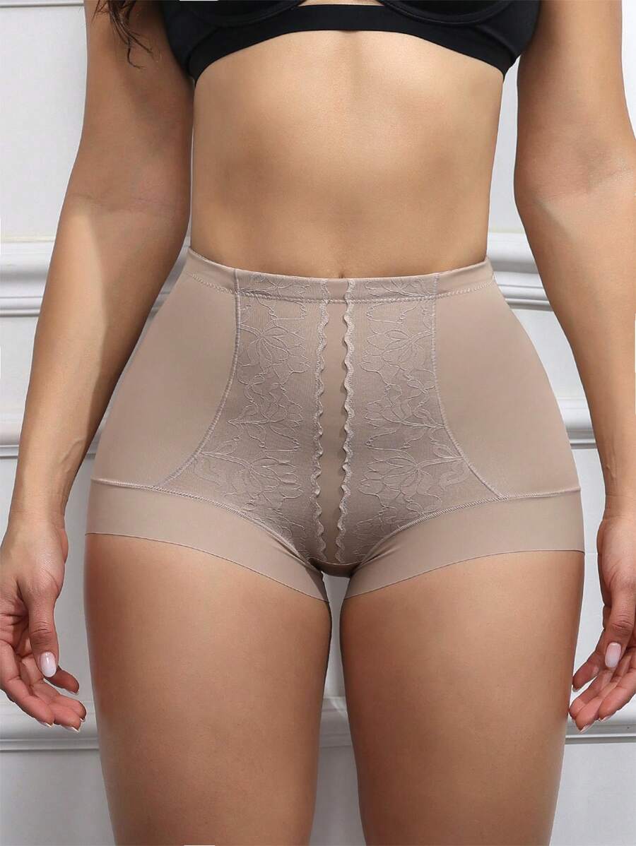Women's Lace Patchwork Shapewear Bottoms - Mocha Brown - View 1