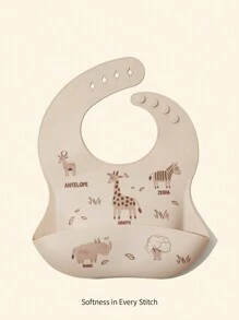 Cozy Pixies 1pc Baby Giraffe & Rhino Print Water Resistant Bib For Daily Life