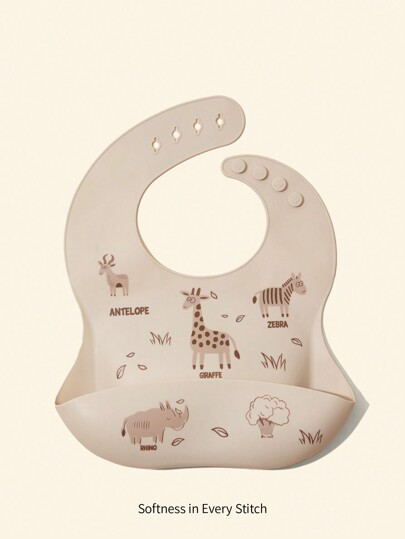 Cozy Pixies 1pc Baby Giraffe & Rhino Print Water Resistant Bib For Daily Life