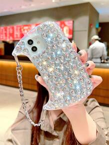 With Phone Charm Y2k 1pc Rhinestone Decor Bag Design Rhinestone Phone Case With Lanyard - Clear - View 3