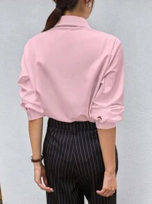 DAZY Business Casual Style Solid Color Collared Fitted Long Sleeve Blouse For Women,Long Sleeve Tops Summer