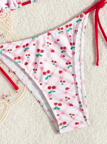 SHEIN Swim 女士时尚两件套比基尼套装带随机印花胸罩和比基尼套装下装比基尼套装适合夏季海滩 - 彩色 - 查看 7