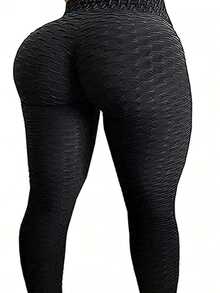 Plus Size Women Solid Color Lifting & Shaping Leggings Casual Black Spring - Black - View 2
