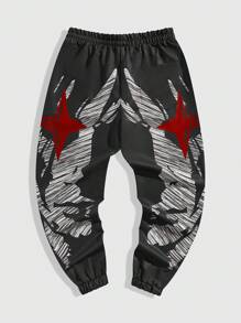 ROMWE MEN Grunge Punk Men Face & Star Printed Drawstring Waist Long Pants For Spring And Autumn - Multicolor - View 2