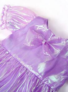 Baby Girl Fashionable Princess Dress With Puff Sleeves, Chic Butterfly Decoration, Summer - Mauve Purple - View 4