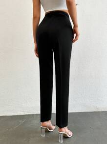SHEIN Tall Pantalones Franceses Con Pliegues Y Cono Estrecho De Color Sólido - Negro - Ver 2
