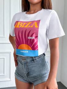 EURMUSE Sun & Letter Graphic Tee - White - View 4