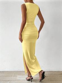 Zolique 女士无袖褶皱连衣裙 - 黃色 - 查看 2