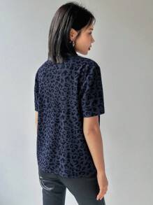 DAZY 豹纹圆领宽松短袖T恤女夏季秋季服装 - 藍色 - 查看 2