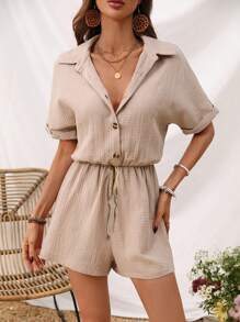 SHEIN LUNE 女裝鈕扣前立領連身褲