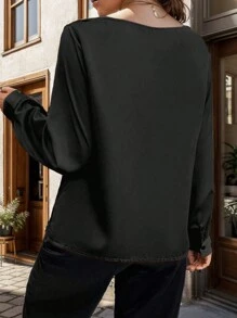 SHEIN Clasi 大尺碼女式翻領長袖襯衫 - 黑色 - 查看 2