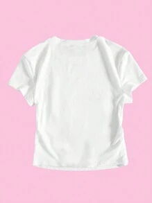 SHEIN Unity Áo thun nữ dáng ôm lửng in khẩu hiệu, mùa hè "I'M NOT SHORT I'M FUN SIZED" (Tôi không lùn, tôi chỉ nhỏ nhắn thôi) - Áo thun nữ in hình đồ họa. - trắng - Xem 2