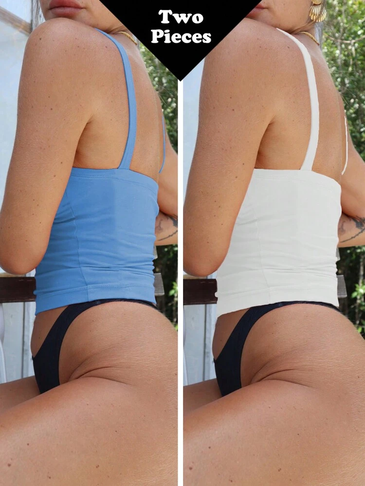 Women's 2pcs Summer Solid Color Pleated Casual Cami Top