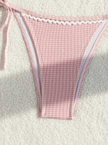 SHEIN Swim Summer Beach Gingham Print Halter Triangle Cup Bikini Set - Baby Pink - View 4