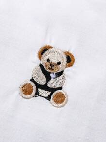 SHEIN Conjunto de falda plisada de unicolor para niña con patrón de osito de dibujos animados en la parte superior de manga corta, para el verano - Rosa - Ver 3