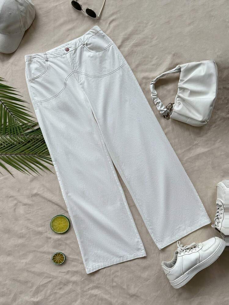 Women's Casual Wide Leg Pants With Contrast Stitching