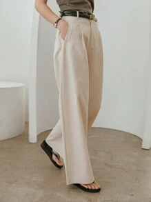 DAZY Women's Solid Color Pleated And Loose Suit Trousers,Women Dress Pants - Beige - View 6