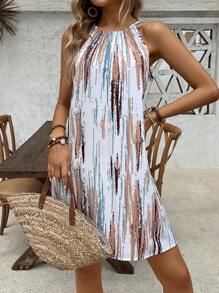 Breezaya Women's Fashionable Open Shoulder Printed Summer Holiday Dress Vacation Beach Outfit