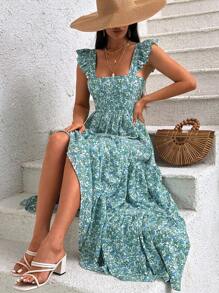 RueChic Allover Floral Print Ribbon Tie Back Ruffle Hem Maxi Dress - Multicolor - View 6