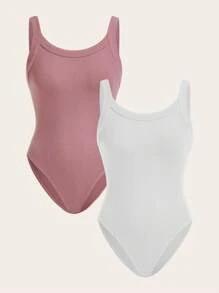SHEIN BASICS Women's Cami Bodysuit With Scoop Neckline, Summer