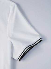 Manfinity Homme Men's Simple Solid Color Short Sleeve Polo Shirt - White - View 6