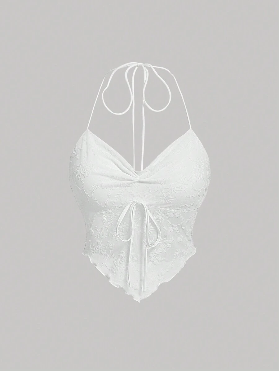 SHEIN MOD Summer Casual Vintage Floral Asymmetrical Hem Halter Top With Halter