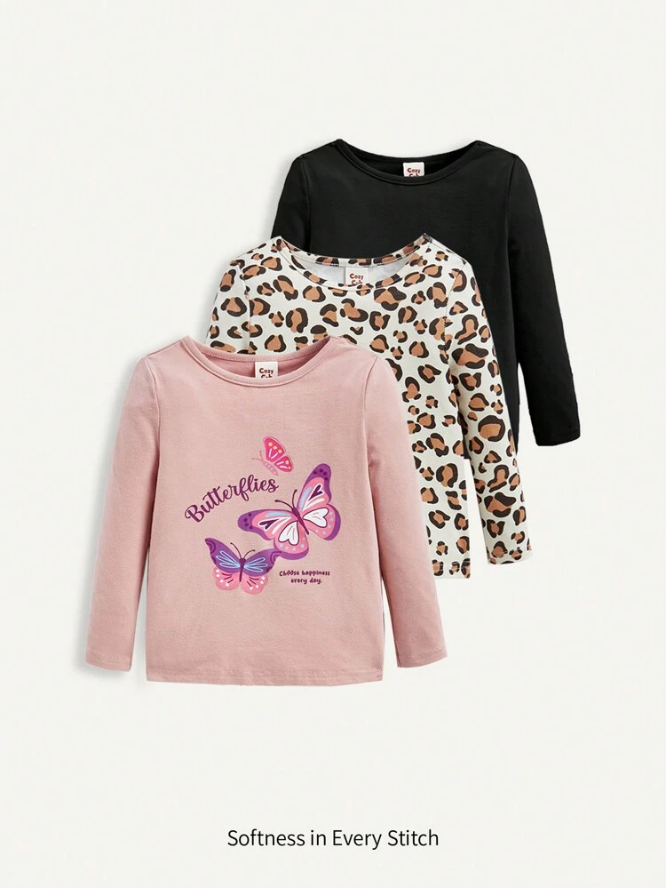 3pcs/Set Knitted Soft Round Neck Long-Sleeved Tops For Infant Girls