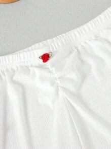 Tween Girl White Simple Style Long Pants Short Sleeve Casual Two-Piece Home Wear - White - View 3