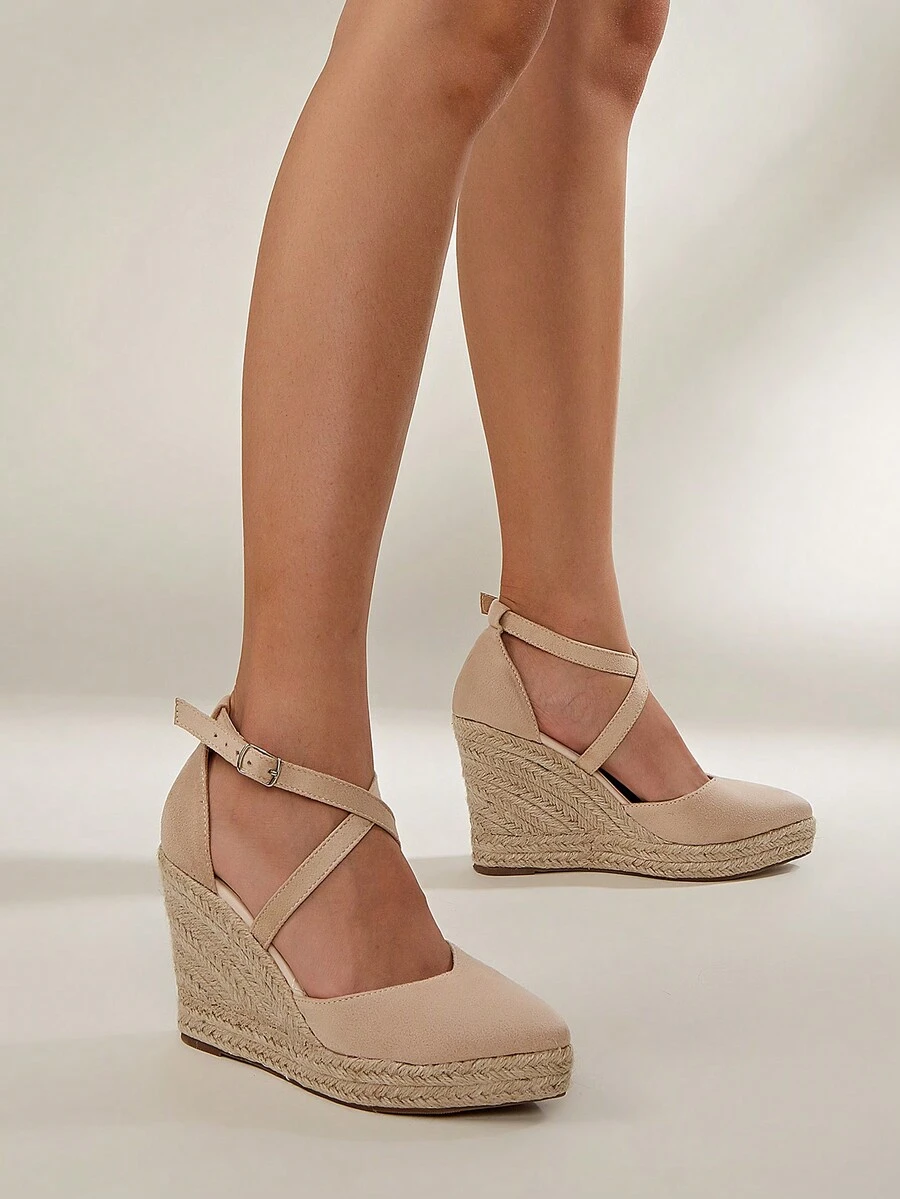 Zapatos de mujer con plataforma de cuerda trenzada hueca color albaricoque y suela gruesa - Albaricoque - Ver 1