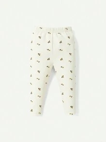 Baby Girl Snug Fit Pajama Set With Floral Pattern, Round Neck, Long Sleeve Top, Footed Pants - 4pcs - Apricot - View 5