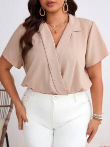 SHEIN Frenchy 大尺碼寬鬆短袖連體衣，適合休閒或通勤穿著，夏季