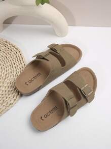 女性夏季簡約舒適開放後背假扣鬆糕底黑色涼鞋