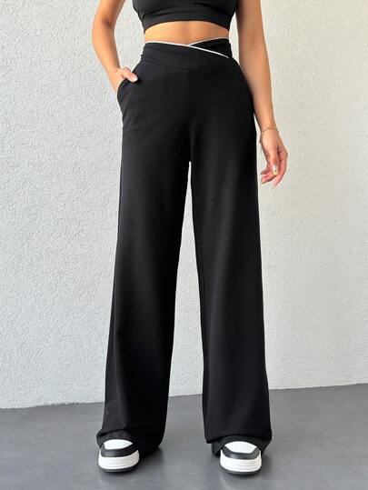EURMUSE Women Solid Waist Detailed Pants