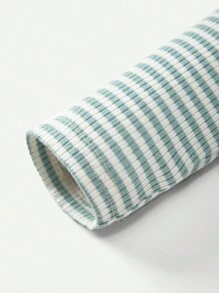 Cozy Pixies Em bé Con trai Sọc Vòng cổ Áo Với Trang trí huy hiệu quần yếm & Trở viền Quần Bộ - Màu xanh Bạc hà - Xem 8