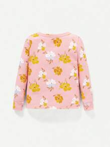 Cozy Pixies 嬰兒女孩花卉圖案貼身睡衣,圓領,長袖上衣和腳袋褲,2件套裝 - 淺粉色 - 查看 2