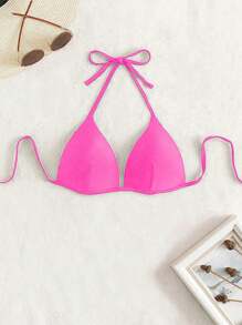 SHEIN Swim Summer Beach Solid Color Halter Bikini Top