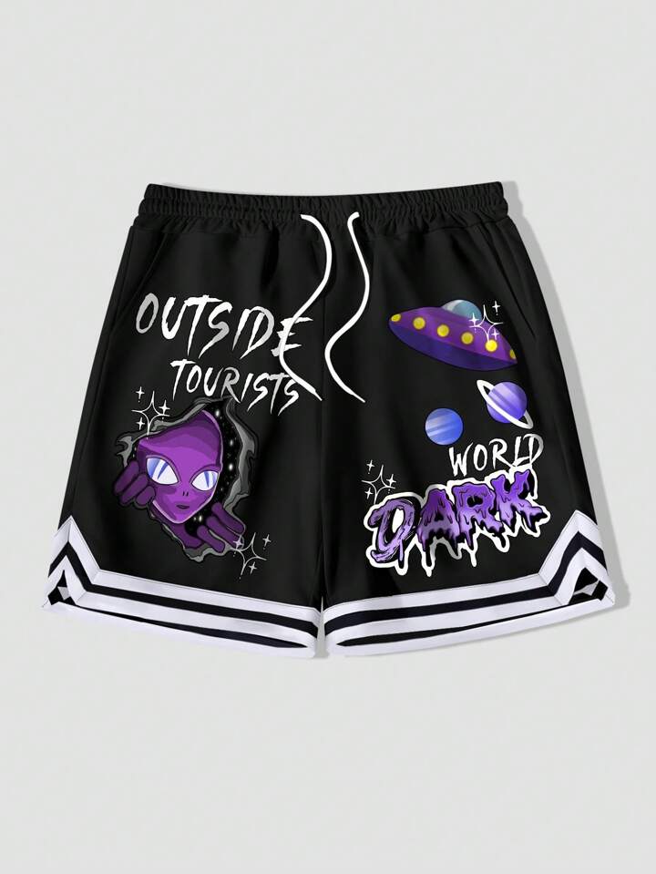 Our Street Life Men's Alien Print Basketball Shorts With