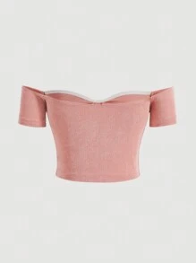 SHEIN MOD NỮ Lãng mạn Off-shoulder Áo Và Chân Váy xếp ly Với 3D Hoa Đồ trang trí Bộ Cho mùa hè - Hồng - Xem 5