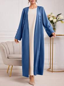 Al Najma Mujeres Solid Color Button Decor manga larga árabe Robe