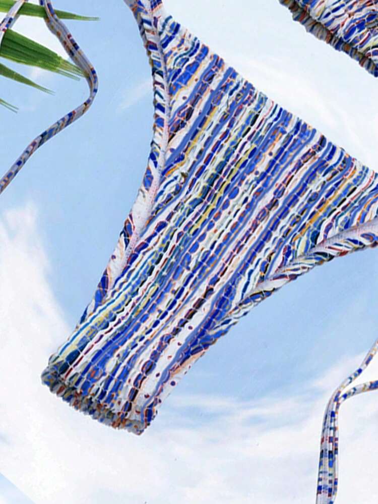 Women's Striped Halter Neck Tie Two-Piece Bikini Set Summer Beach