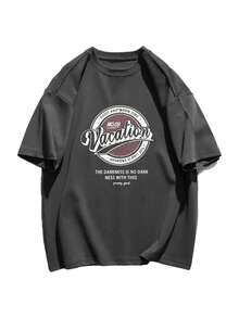 春夏新品女士独特设计字母印花圆领休闲百搭年轻女士 T 恤 - 深灰色 - 查看 3