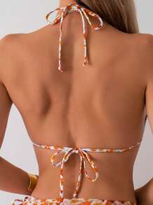 SHEIN Swim Women's Ditsy Floral Halter Tie Bikini Set For Vacation, Two Pieces Bikini Set Summer Beach
