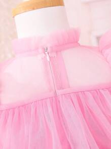 夏季寶寶女孩時尚泡芙蛋糕網紗連衣裙 - 粉色 - 查看 6