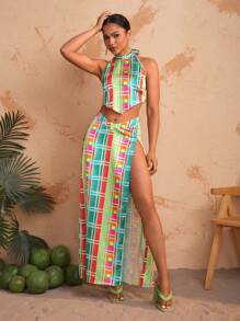 Sire Leo Lamar 设计师女士不对称下摆露背上衣，适合夏季、假日、节日 - 彩色 - 查看 6