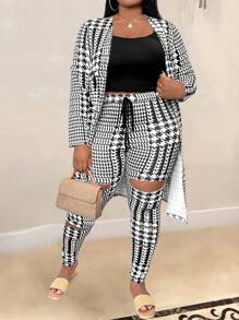 SHEIN LUNE Conjunto de tres piezas de talla grande con estampado de espiga y detalles desgastados