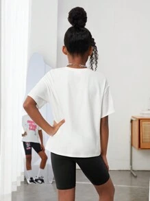 SHEIN Camiseta Holgada Con Estampado Gráfico Y Pantalones Cortos Para Ciclista De Niñas Adolescentes