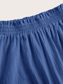 SHEIN EZwear Grote maten Blauw Jacquard Zonder bandjes Geplooide Tops En Papier Tas Broeken met brede pijpen Sets