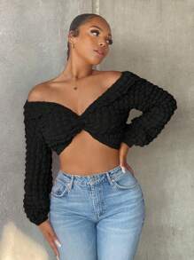 SHEIN SXY Women Solid Color Twist Knot Casual Spring/Summer Top - Black - View 1